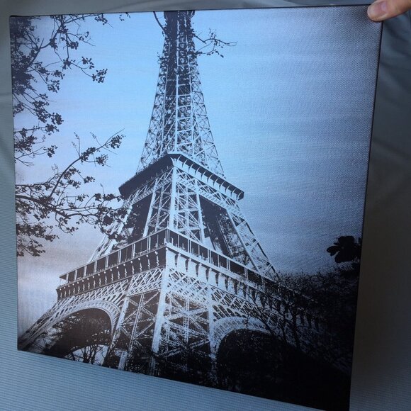 Eiffel Tower Wall Art Hanging Canvas Print Sepia Tone Glossy Paris France Decor - Picture 1 of 12